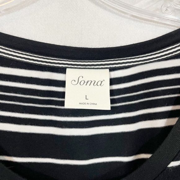 Soma Soft Jersey Swing Dress Black & White Striped Pockets Lounge - Size Large - Picture 4 of 6